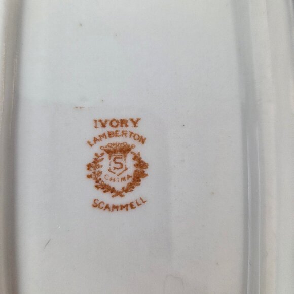 Vintage Ivory Lamberton Scammell China Oval Celery Dish Greek Key - Picture 6 of 7